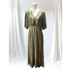 J GEE Womens Petite-XL Dress Gold Tiered Ruffle Peasant Cottage Farm Boho Smock